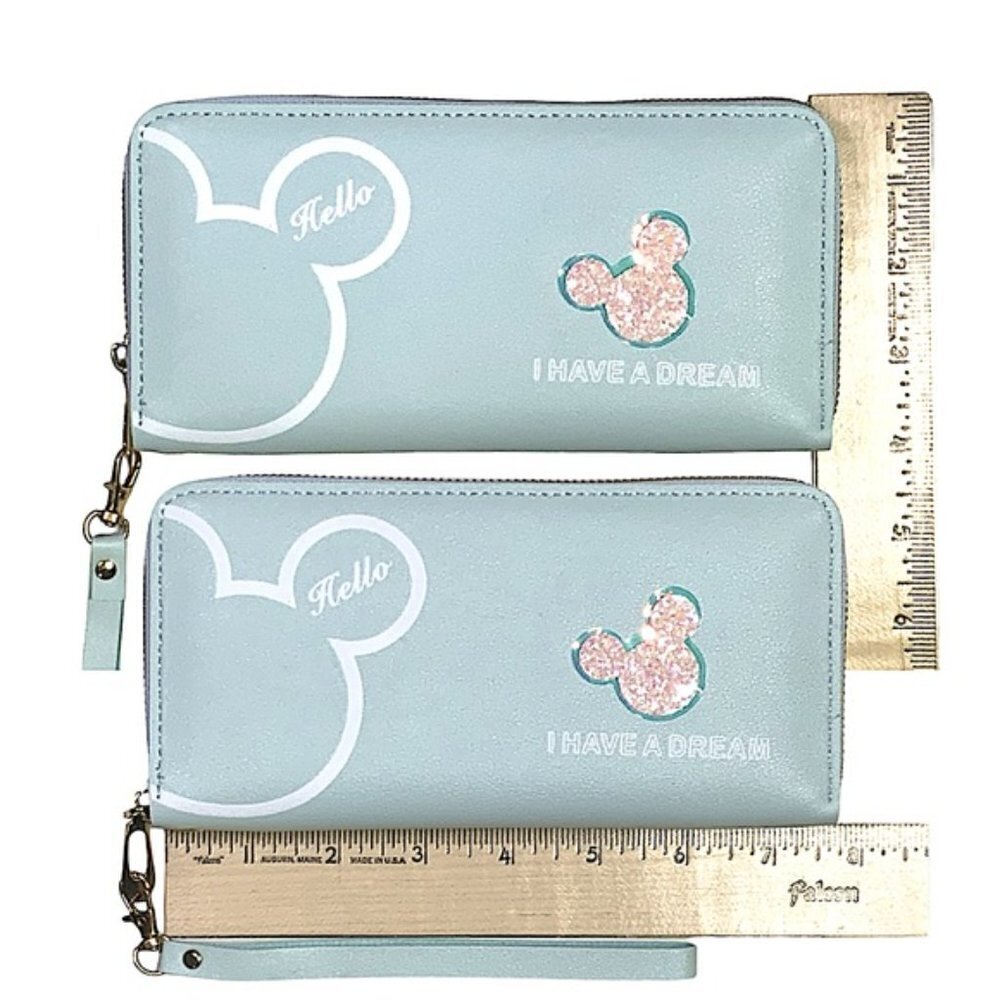 Minnie Mickey Mouse Wristlet Clutch Convertible Long Wallet Disney Theme Blue - Picture 7 of 14